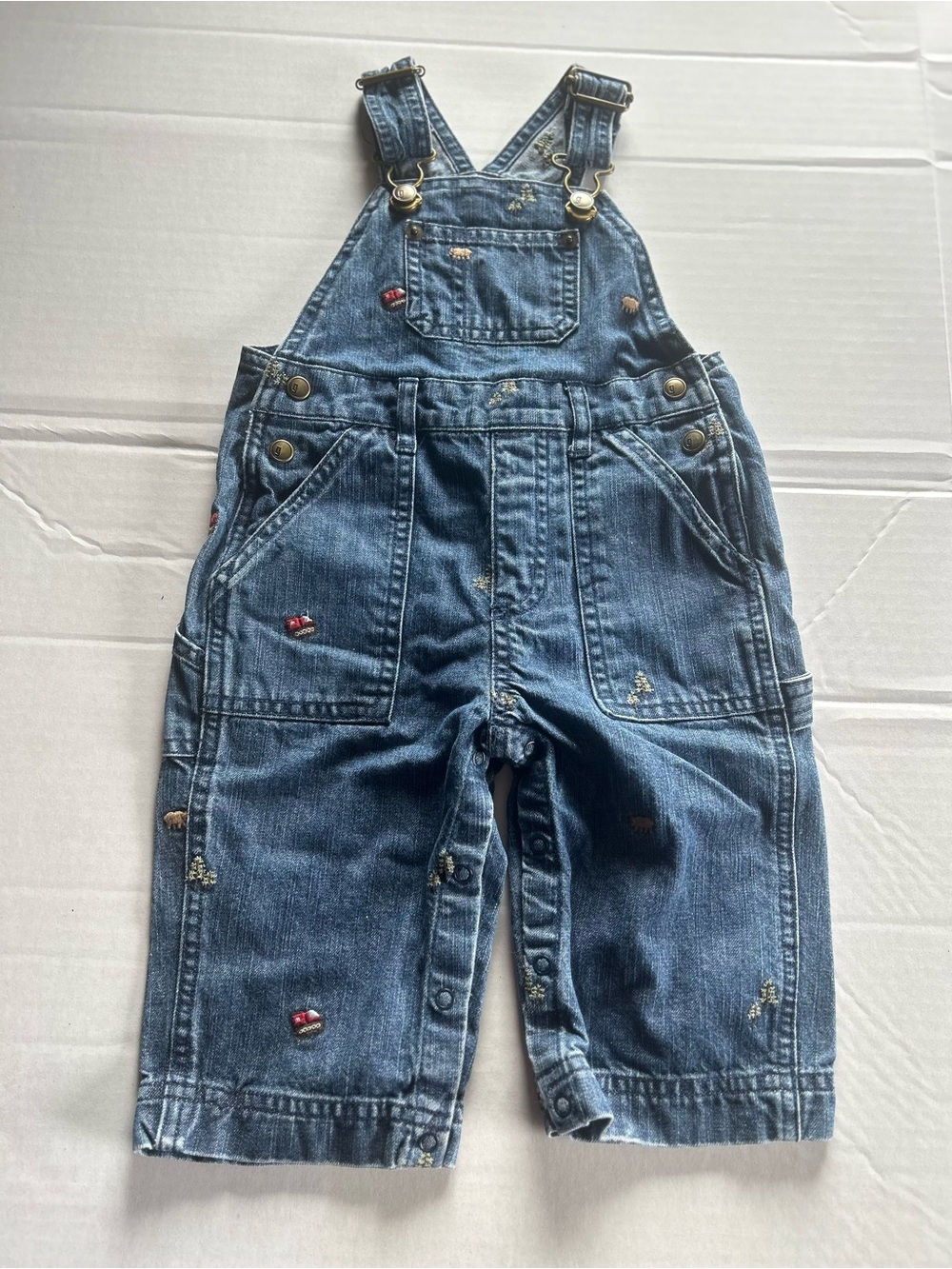 Vintage 2005 Gymboree Blue Denim Embroidered Kids Overalls